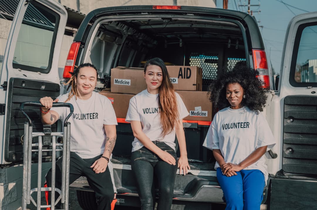 Volunteers organizing clothing donations